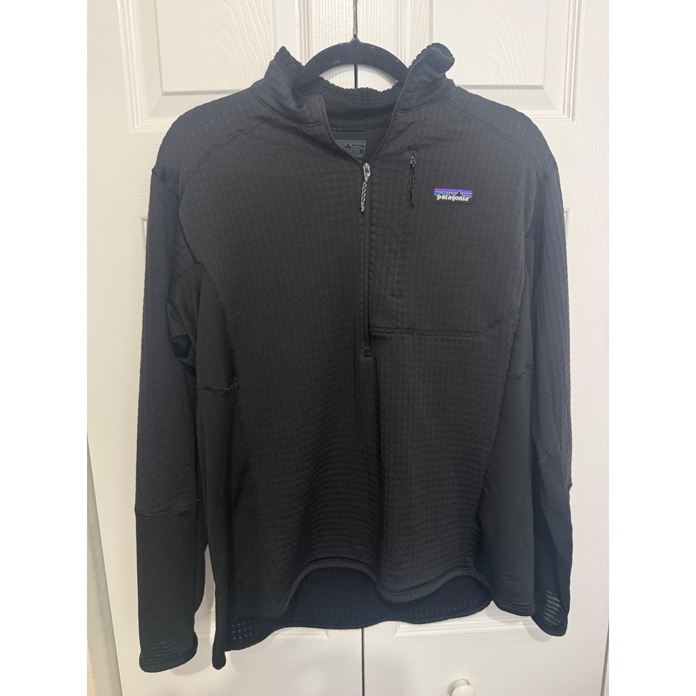 Patagonia Women's XL R1 Polartec Power Grid Half Zip Fleece Pullover Black